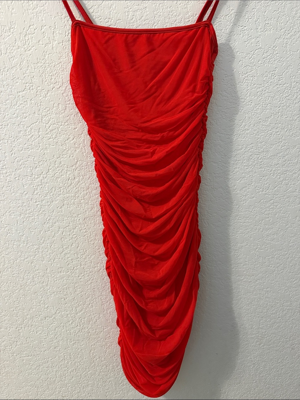 Red Ruched Spaghetti-Strap Dress